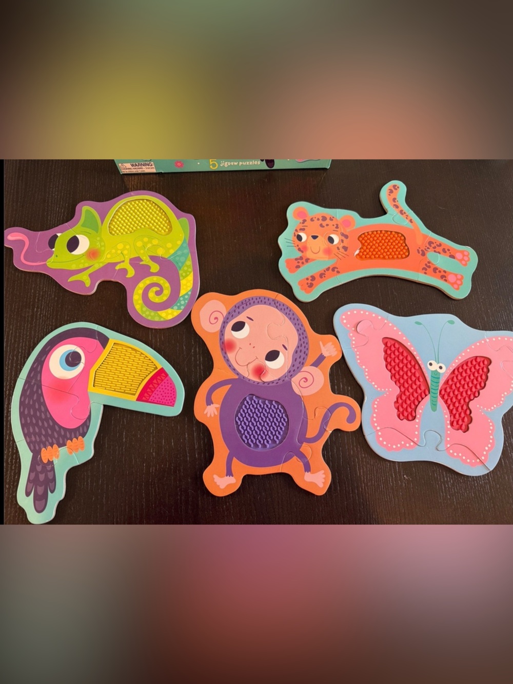 Bundles of 5 Kids Animal Textured Puzzle Set - Colorful Jungle Pieces